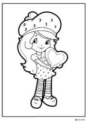 Strawberry Shortcake coloring page holding a heart