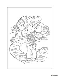 Strawberry Shortcake coloring page holding a puppy