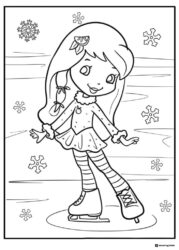 Strawberry Shortcake coloring page ice skating with snowflakes