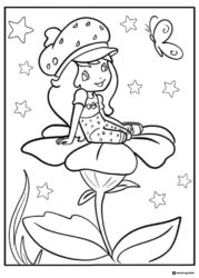 Strawberry Shortcake coloring page on a flower