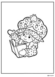 Strawberry Shortcake coloring page reading a book