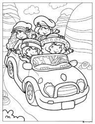 Strawberry Shortcake friends Coloring Sheet in a car