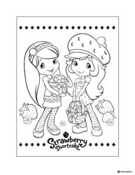 Strawberry Shortcake friends with berry baskets coloring page