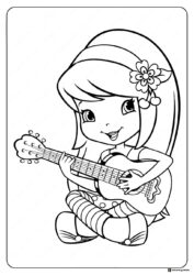 Strawberry Shortcake playing guitar coloring page