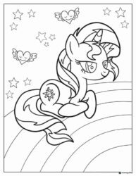 Sunset Shimmer on a rainbow My Little Pony coloring page