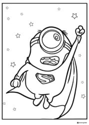 Super Minion Coloring Page Flying with Stars