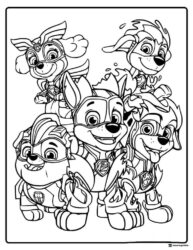 Super Pups Group Coloring Page with Costumes and Smiles