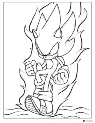 Super Sonic Power Up with Flames Coloring Page