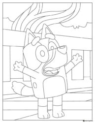 Surprised Bluey Coloring Page with Wavy Background