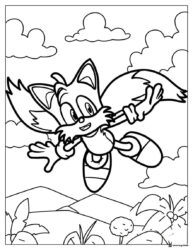 Tails Coloring Page Flying over Landscape
