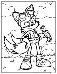 Tails Coloring Page Holding Wrench with Belt