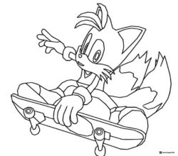 Tails Coloring Page on Skateboard