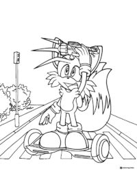 Tails Coloring Sheet on Hoverboard