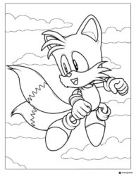 Tails Flying Joyfully in Clouds Coloring Page