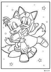 Tails and Cream hugging coloring page with stars