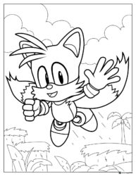 Tails flying over jungle coloring page
