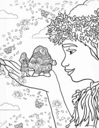 Te Fiti Holding Moana and Maui Coloring Page