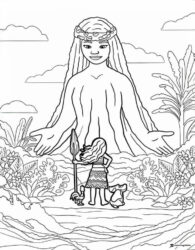 Te Fiti and Moana Coloring Page in Lush Scenery