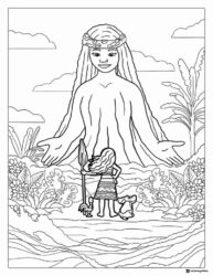 Te Fiti and Moana Coloring Page with Pua and Heihei