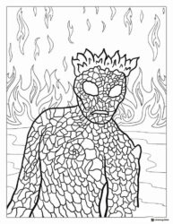 Te Ka Coloring Page with a scaly body and flames