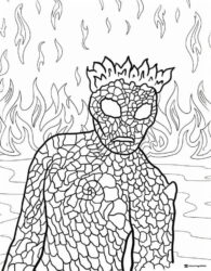 Te Ka Lava Monster Coloring Page with Fire Background