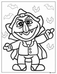 The Count as a vampire with bats coloring sheet