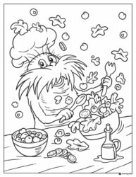 The Lorax as Chef Making Salad Coloring Page