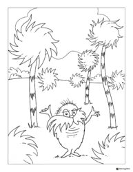 The Lorax with Truffula Trees landscape coloring page