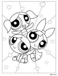 The Powerpuff Girls with hearts Coloring Page
