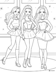 Three Barbie Friends Coloring Page Posing
