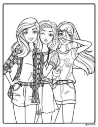 Three Best Friends Barbie Coloring Page together