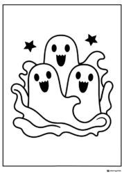 Three Happy Ghosts Coloring Page with Stars
