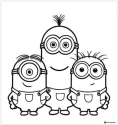 Three Minions Coloring Page Standing Together