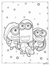 Three Minions with a Ray Gun Coloring Page
