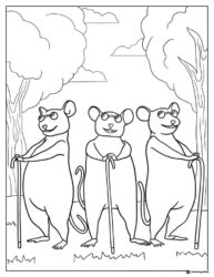 Three blind mice with canes coloring page