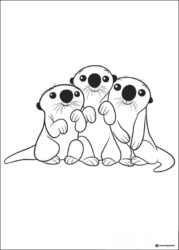 Three cute otters coloring page