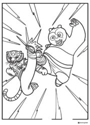 Tigress and Po fighting coloring sheet