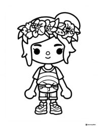 Toca Boca character with floral wreath coloring page