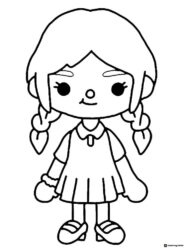 Toca Boca character with pigtails and a dress coloring page