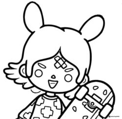 Toca Boca character with skateboard coloring page