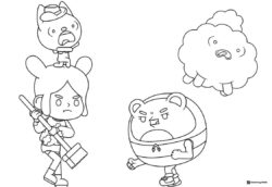 Toca Boca characters and animals with angry expressions coloring page