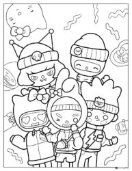 Toca Boca characters in winter outfits coloring page