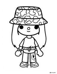 Toca Boca girl coloring page with a party hat and floral shirt