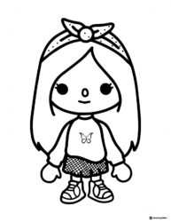 Toca Boca girl coloring page with bow headband and plaid jacket