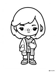 Toca Boca girl coloring page with camo bucket hat