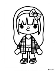 Toca Boca girl coloring page with headband and butterfly shirt
