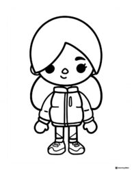 Toca Boca girl coloring page with long hair and a winter jacket