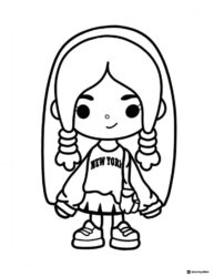 Toca Boca girl coloring page with pigtails and New York shirt