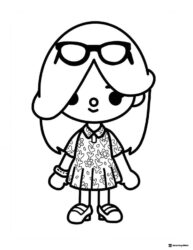 Toca Boca girl coloring page with sunglasses on head and floral dress
