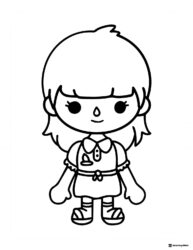 Toca Boca girl with bob haircut and dress coloring page